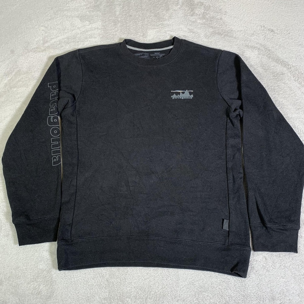Patagonia Sweatshirt Mens Small Black Uprisal Pullover Crew Fleece Logo Graphic